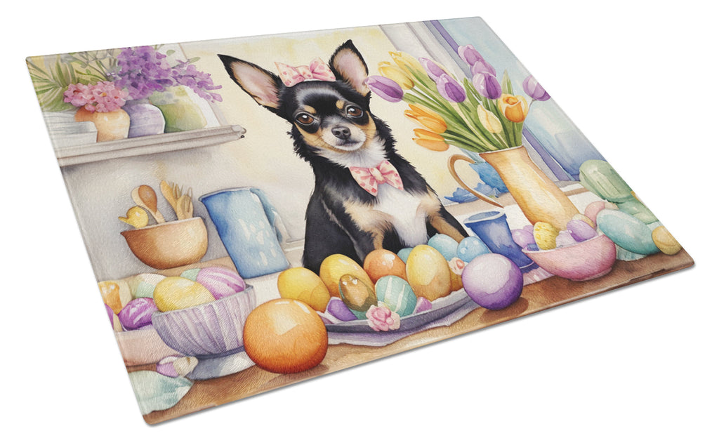 Decorating Easter Chihuahua Cutting Board Tempered Glass Kitchen Cutting Surface, Heat Resistant Chopping, Non-Slip Feet, Food Prep & Serving