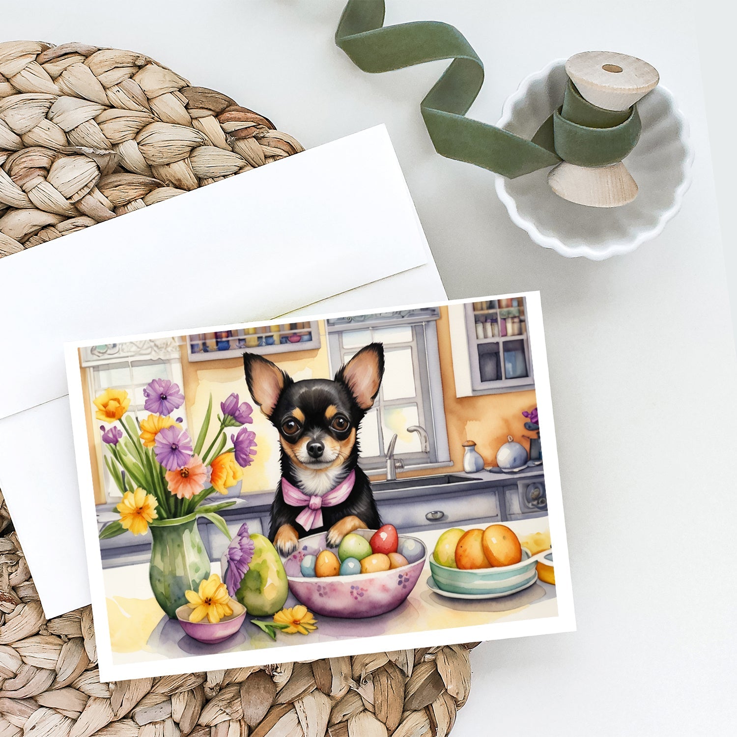 Decorating Easter Chihuahua Greeting Cards Pack of 8 Blank Cards with Envelopes Whimsical A7 Size 5x7
