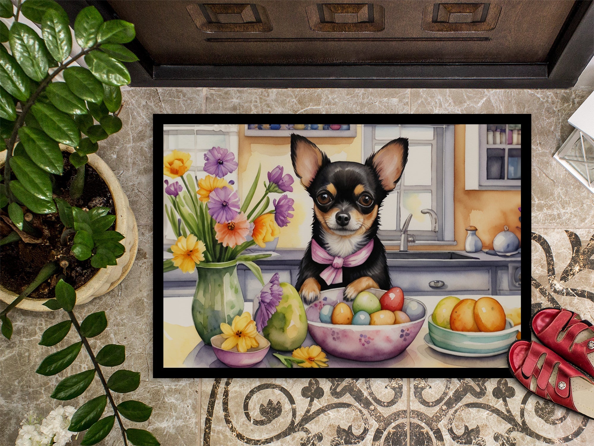 Decorating Easter Chihuahua Doormat Indoor Outdoor 18H X 27W Front Door Mat Rugs for Entryway, Non Slip Washable