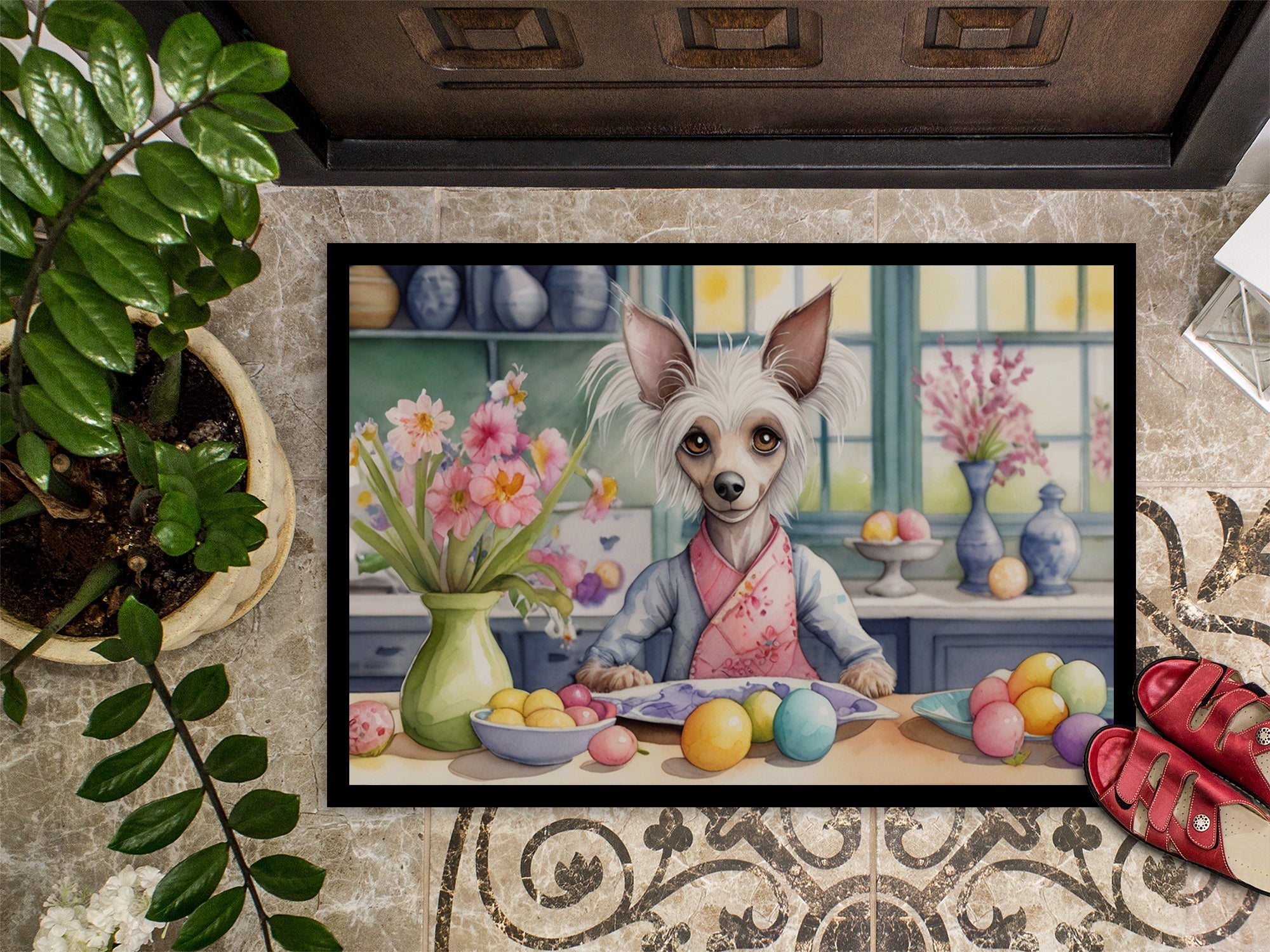 Decorating Easter Chinese Crested Doormat Indoor Outdoor 18H X 27W Front Door Mat Rugs for Entryway, Non Slip Washable