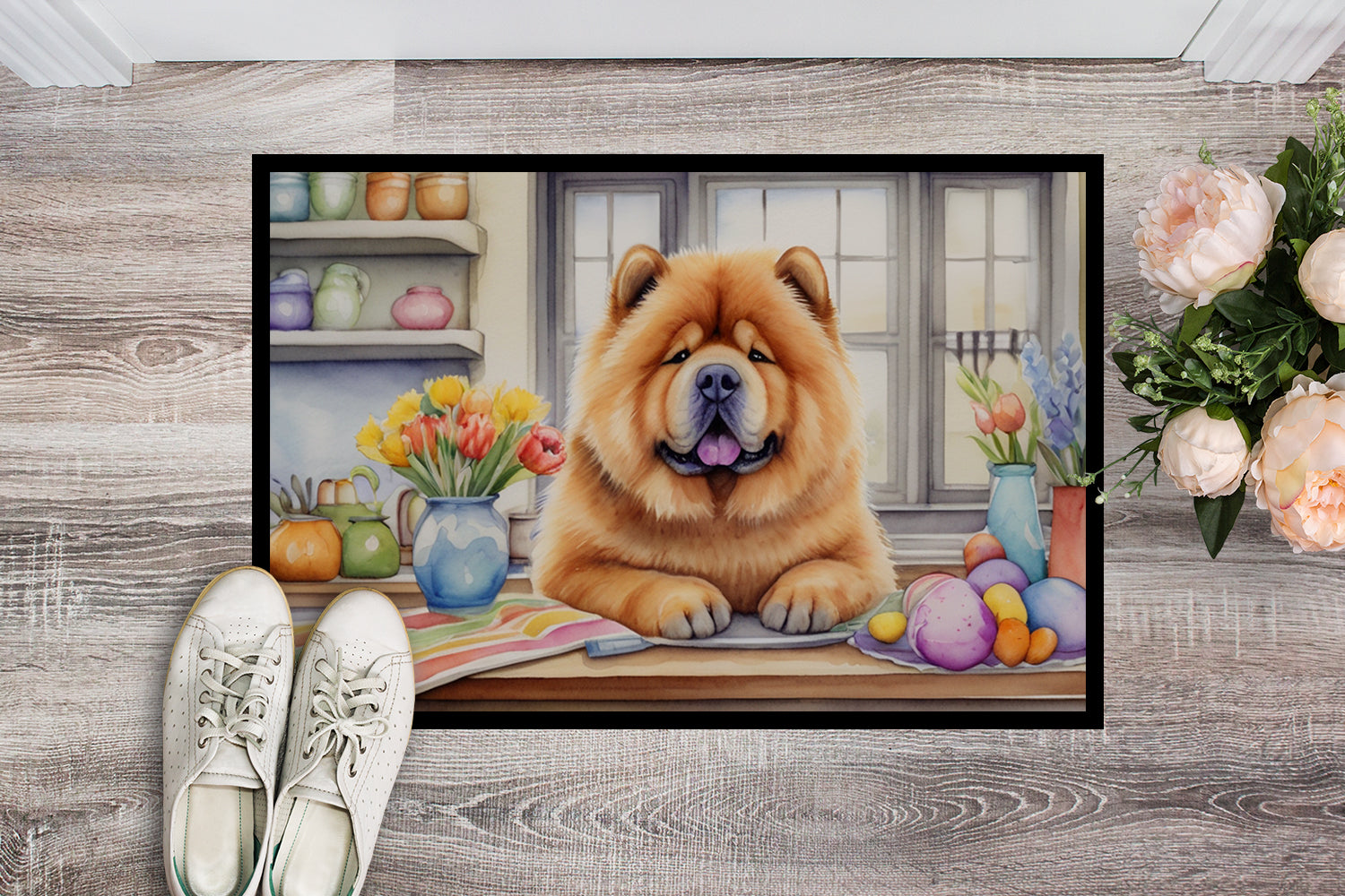Decorating Easter Chow Chow Doormat Indoor Outdoor 24H X 36W Front Door Mat Rugs for Entryway, Non Slip Washable Low Pile,