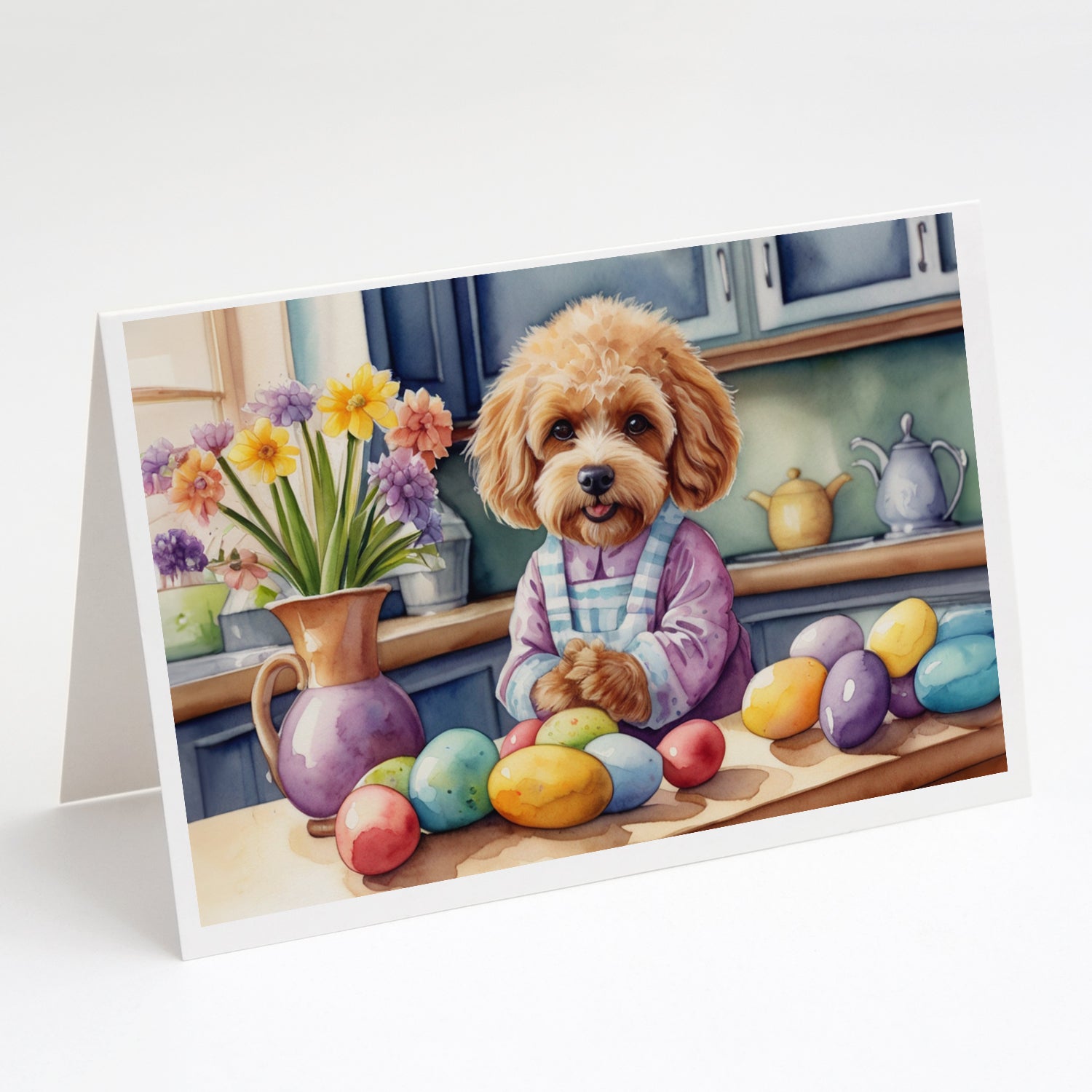 Decorating Easter Cockapoo Greeting Cards Pack of 8 Blank Cards with Envelopes Whimsical A7 Size 5x7