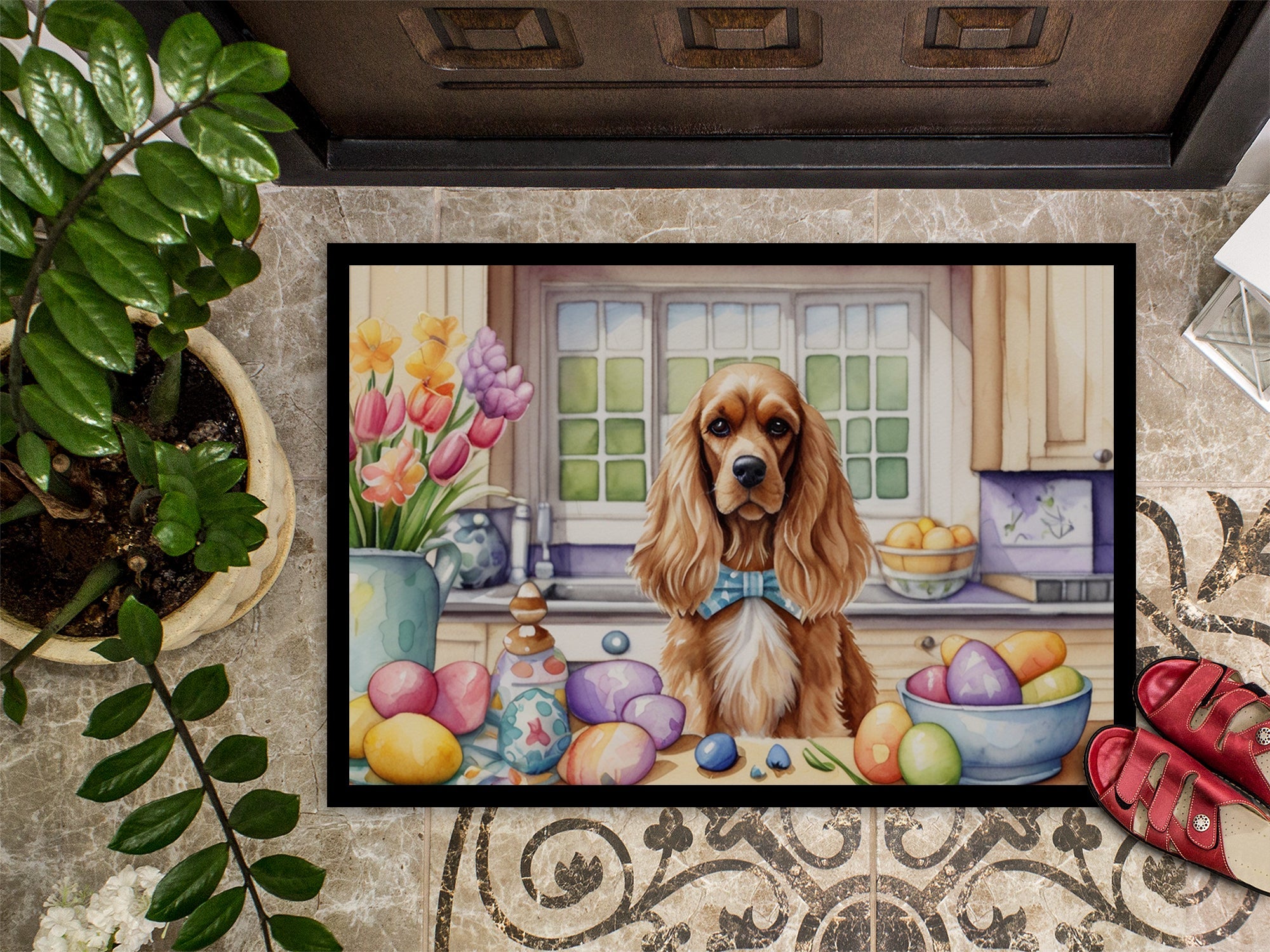 Decorating Easter Cocker Spaniel Doormat Indoor Outdoor 24H X 36W Front Door Mat Rugs for Entryway, Non Slip Washable Low Pile,