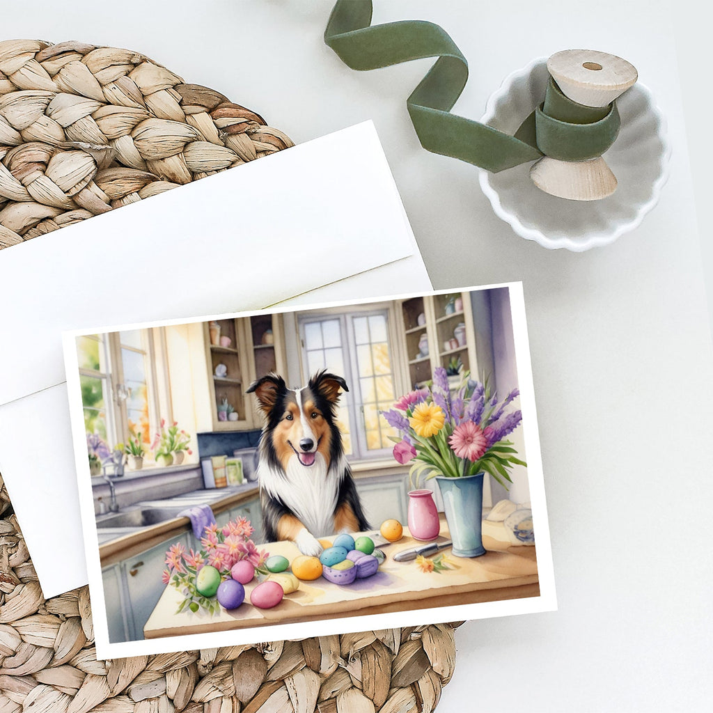 Decorating Easter Collie Greeting Cards Pack of 8 Blank Cards with Envelopes Whimsical A7 Size 5x7