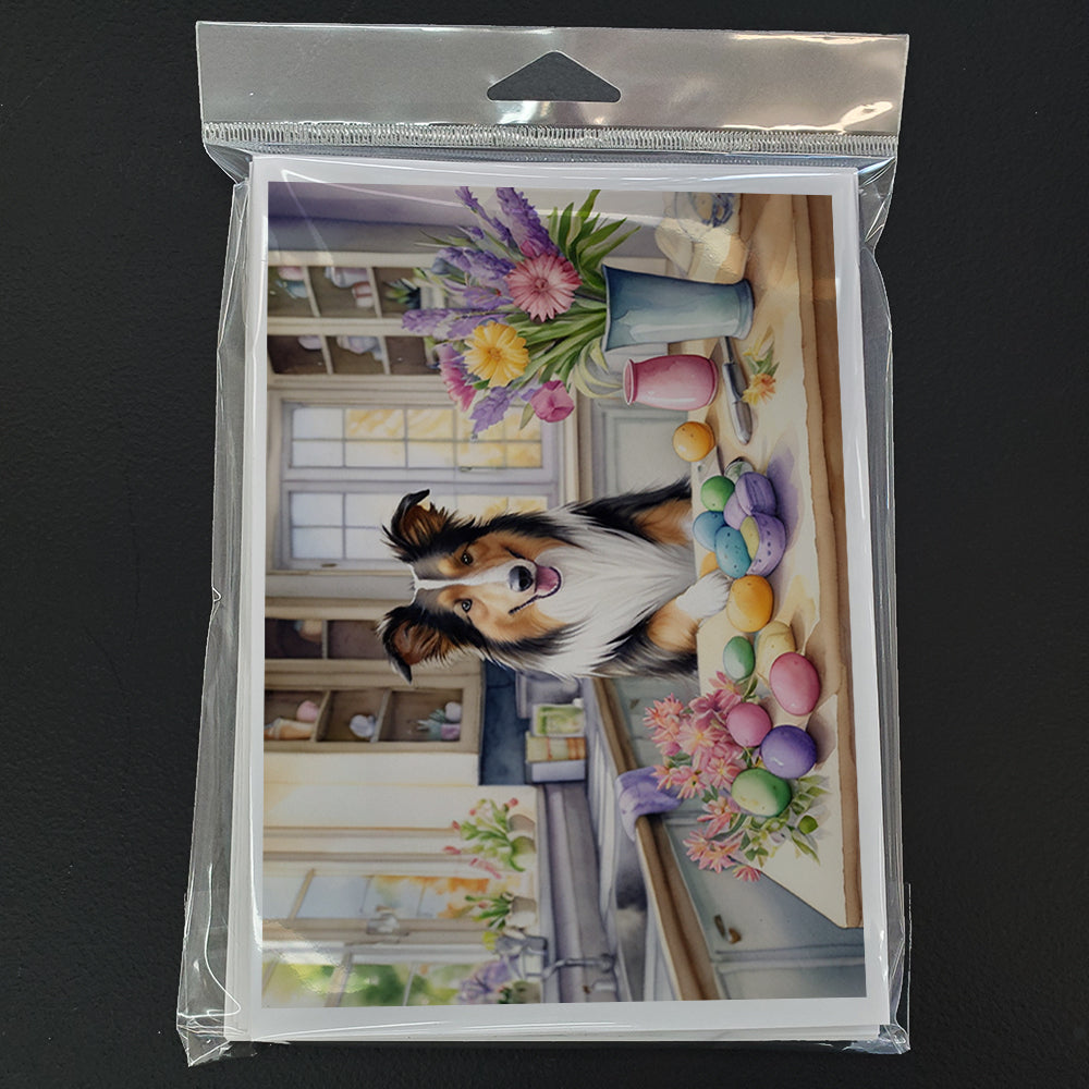Decorating Easter Collie Greeting Cards Pack of 8 Blank Cards with Envelopes Whimsical A7 Size 5x7