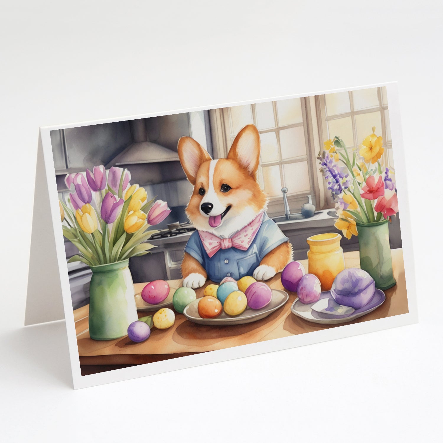 Decorating Easter Corgi Greeting Cards Pack of 8 Blank Cards with Envelopes Whimsical A7 Size 5x7