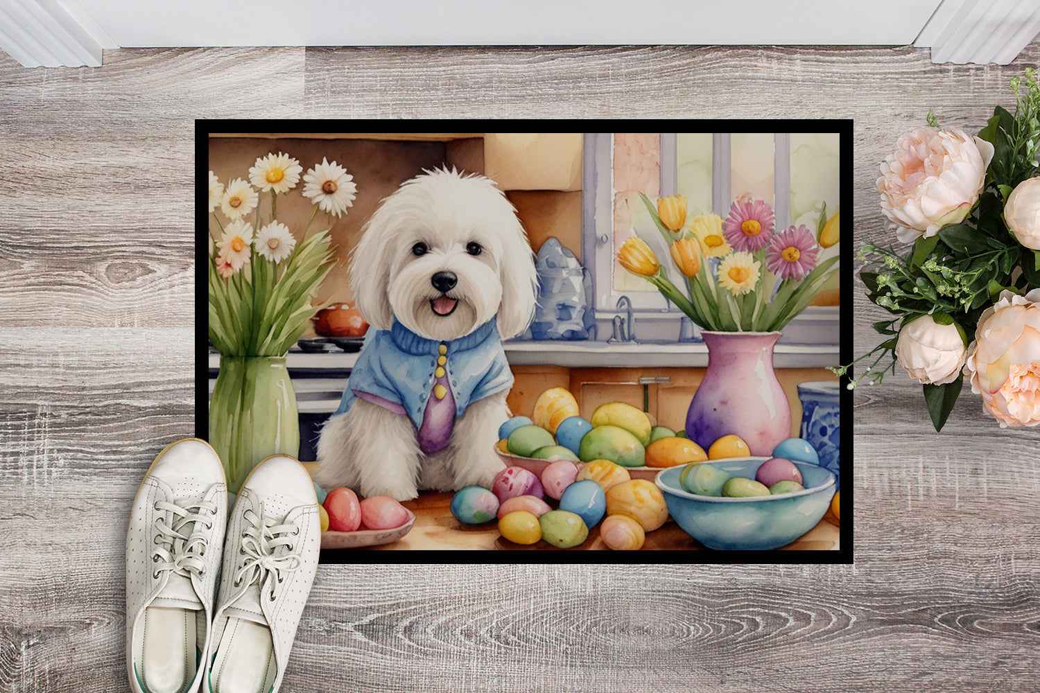 Decorating Easter Coton de Tulear Doormat Indoor Outdoor 24H X 36W Front Door Mat Rugs for Entryway, Non Slip Washable Low Pile,