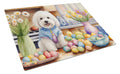 Decorating Easter Coton de Tulear Cutting Board Tempered Glass Kitchen Cutting Surface, Heat Resistant Chopping, Non-Slip Feet, Food Prep & Serving