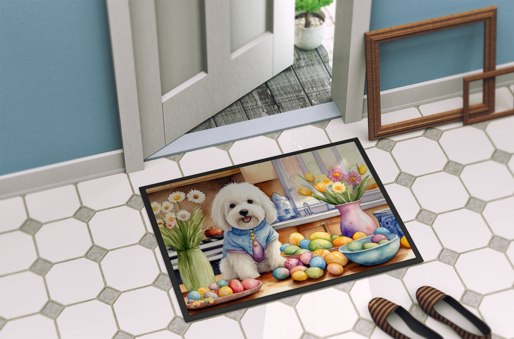 Decorating Easter Coton de Tulear Doormat Indoor Outdoor 18H X 27W Front Door Mat Rugs for Entryway, Non Slip Washable