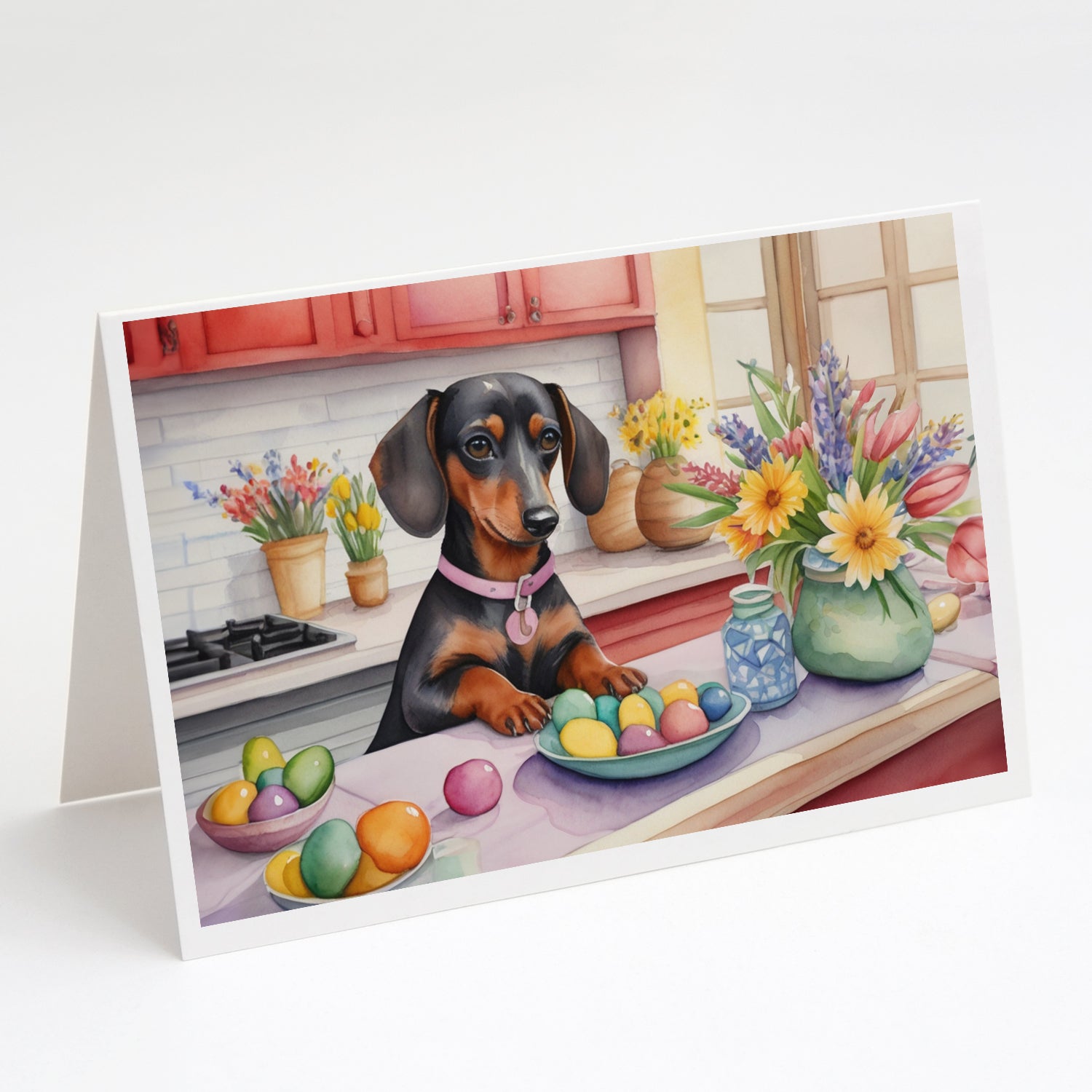Decorating Easter Dachshund Greeting Cards Pack of 8 Blank Cards with Envelopes Whimsical A7 Size 5x7