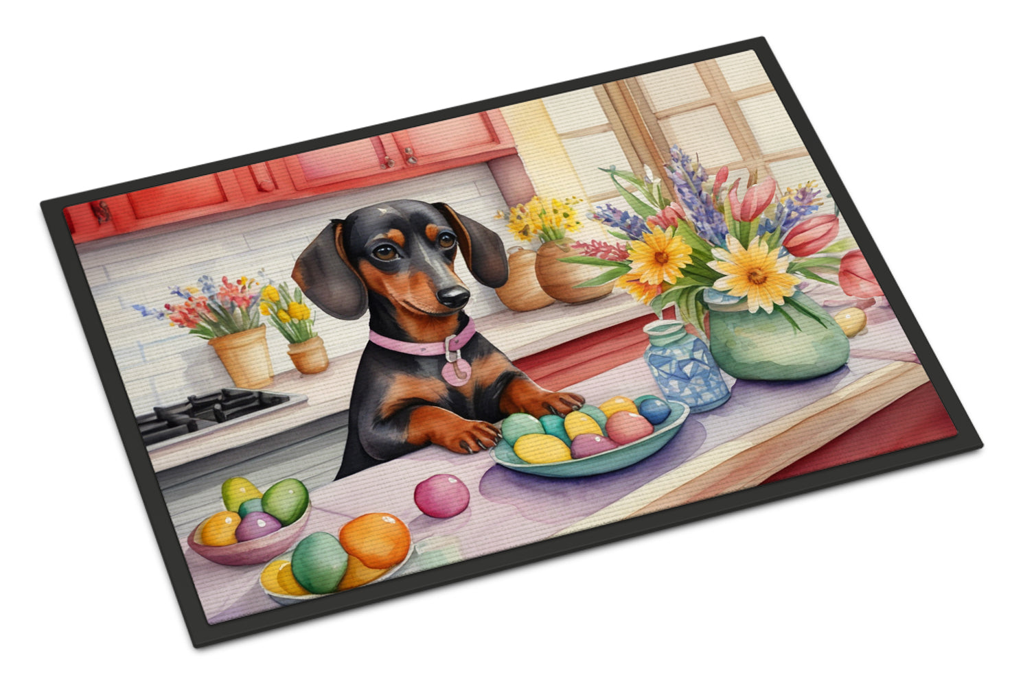 Decorating Easter Dachshund Doormat Indoor Outdoor 24H X 36W Front Door Mat Rugs for Entryway, Non Slip Washable Low Pile,
