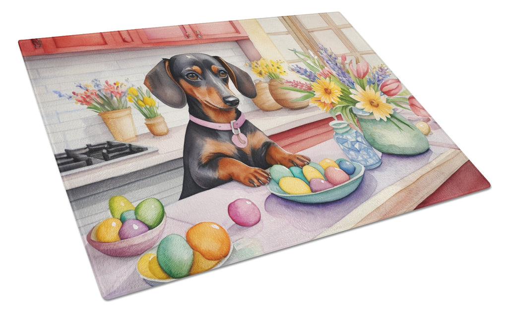 Decorating Easter Dachshund Cutting Board Tempered Glass Kitchen Cutting Surface, Heat Resistant Chopping, Non-Slip Feet, Food Prep & Serving