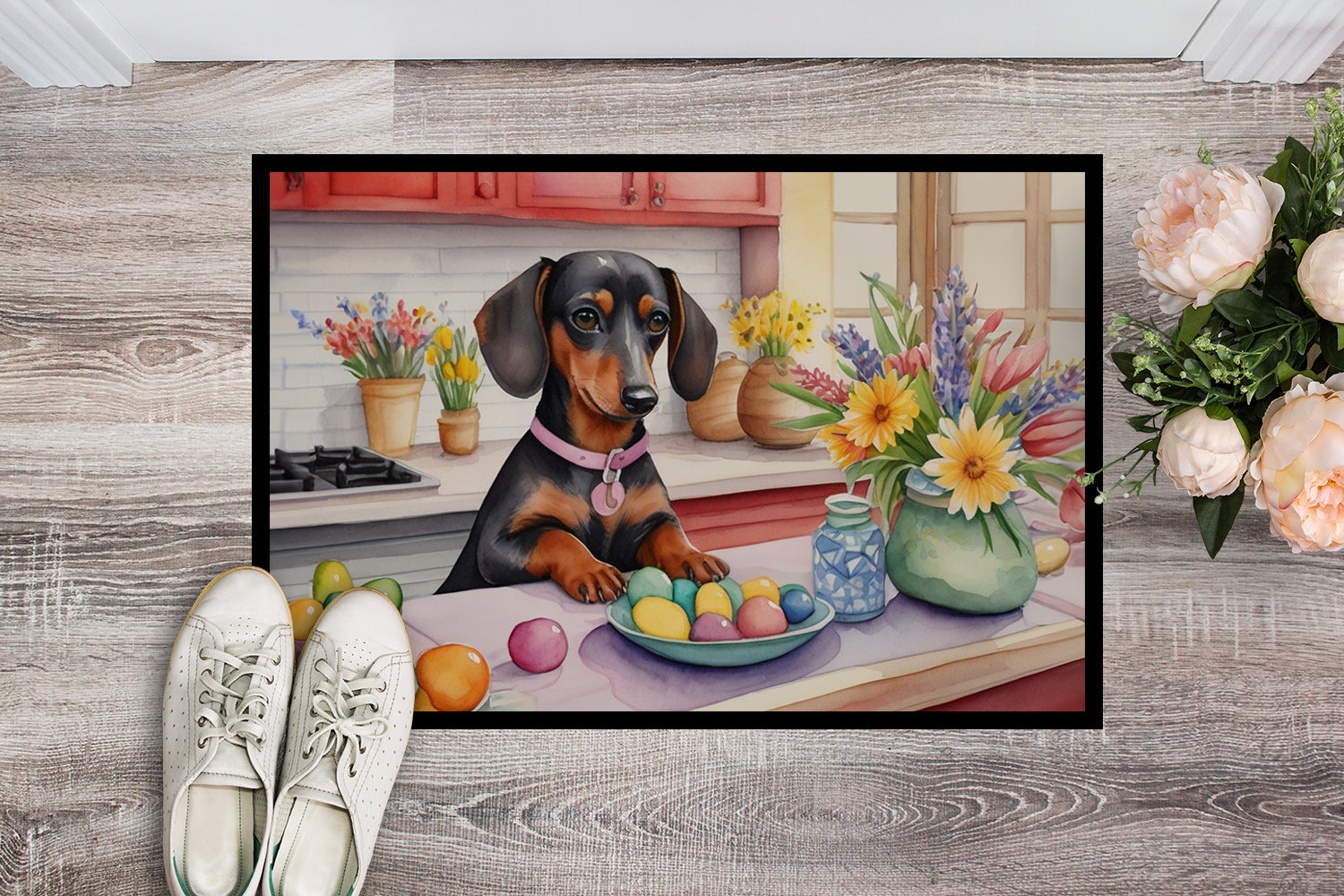 Decorating Easter Dachshund Doormat Indoor Outdoor 18H X 27W Front Door Mat Rugs for Entryway, Non Slip Washable