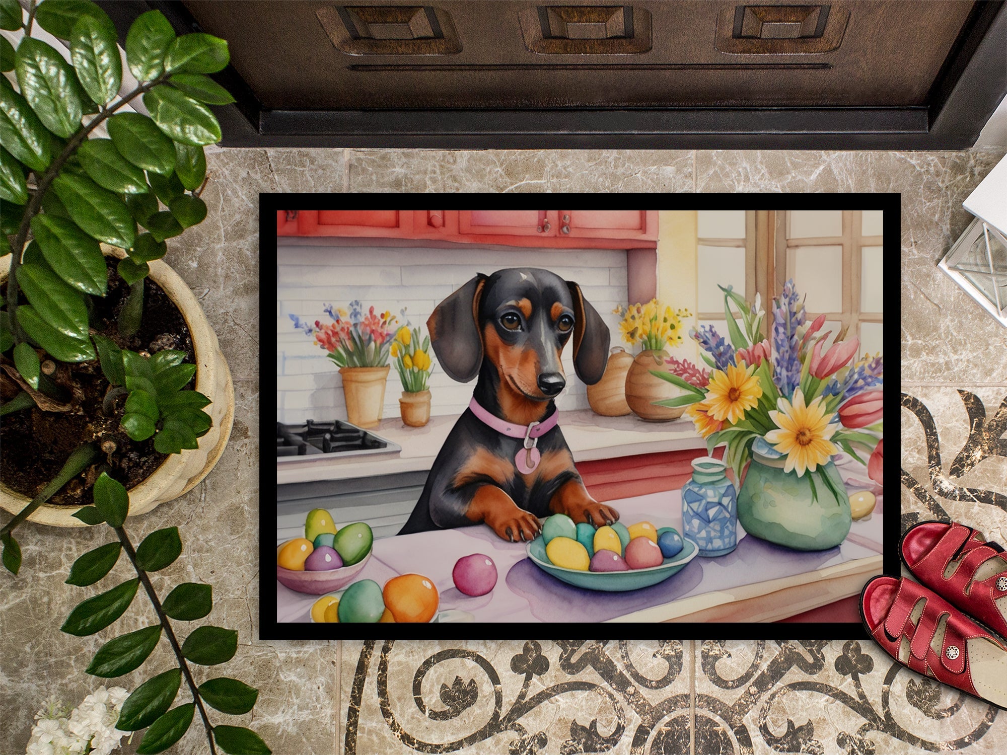 Decorating Easter Dachshund Doormat Indoor Outdoor 18H X 27W Front Door Mat Rugs for Entryway, Non Slip Washable