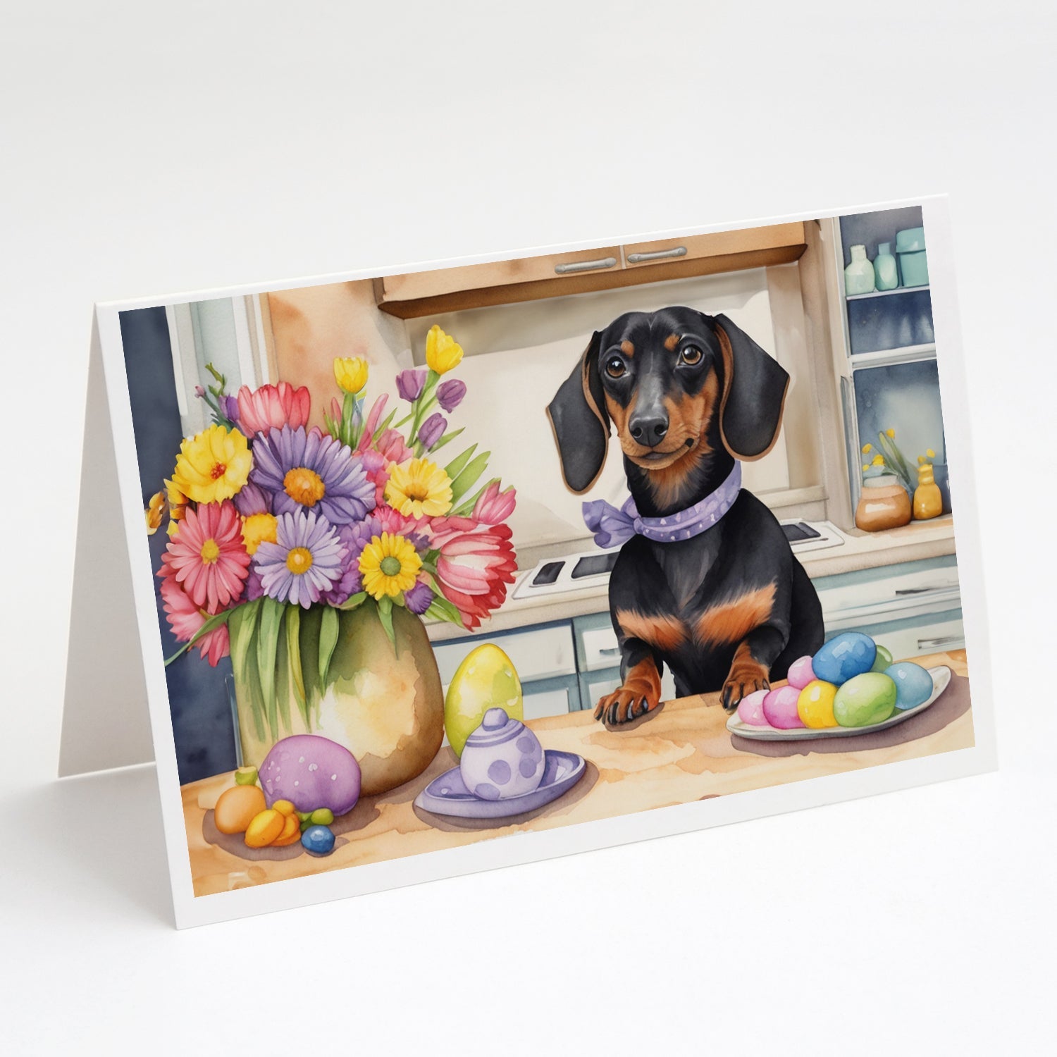 Decorating Easter Dachshund Greeting Cards Pack of 8 Blank Cards with Envelopes Whimsical A7 Size 5x7