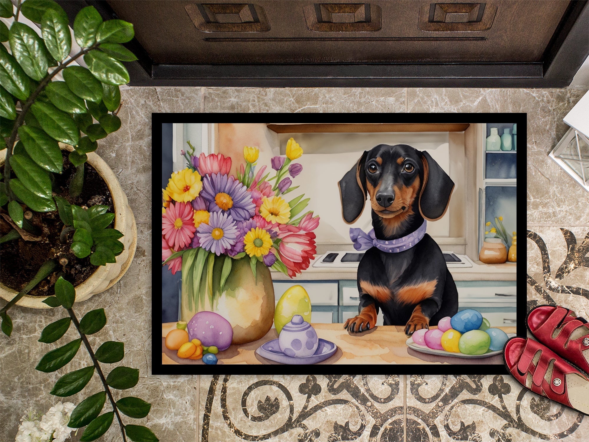 Decorating Easter Dachshund Doormat Indoor Outdoor 24H X 36W Front Door Mat Rugs for Entryway, Non Slip Washable Low Pile,
