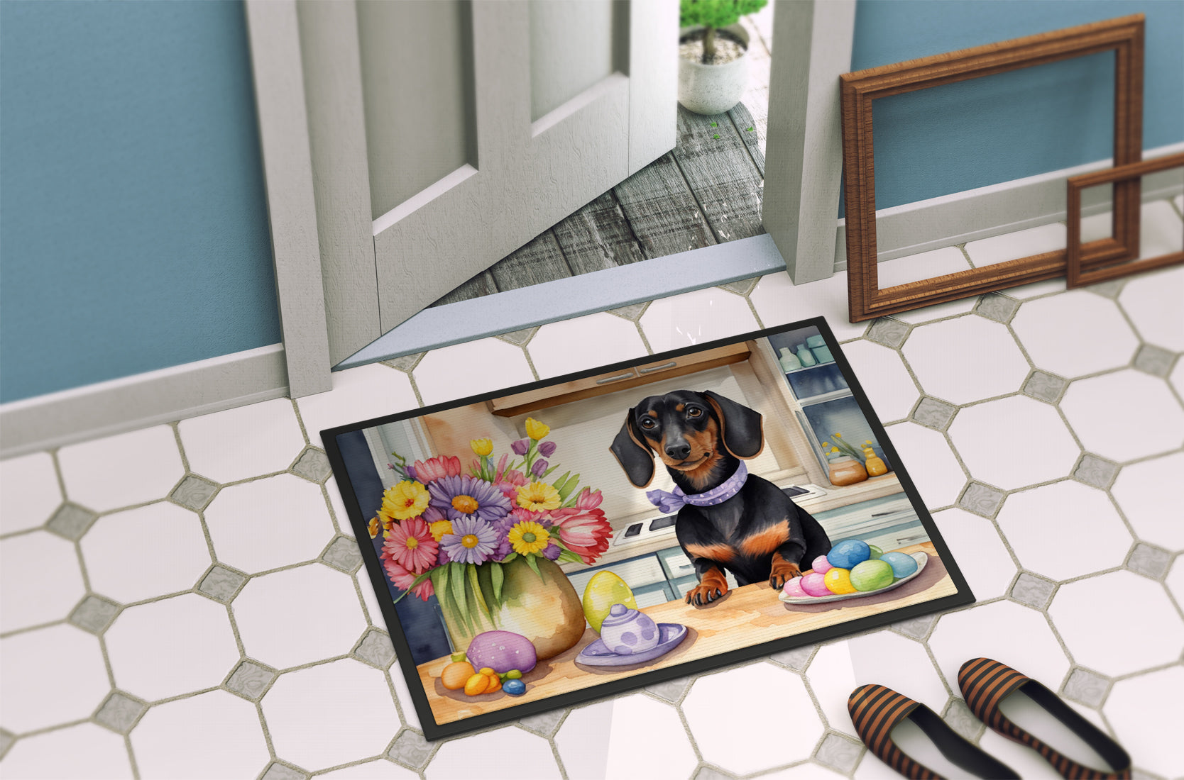 Decorating Easter Dachshund Doormat Indoor Outdoor 18H X 27W Front Door Mat Rugs for Entryway, Non Slip Washable