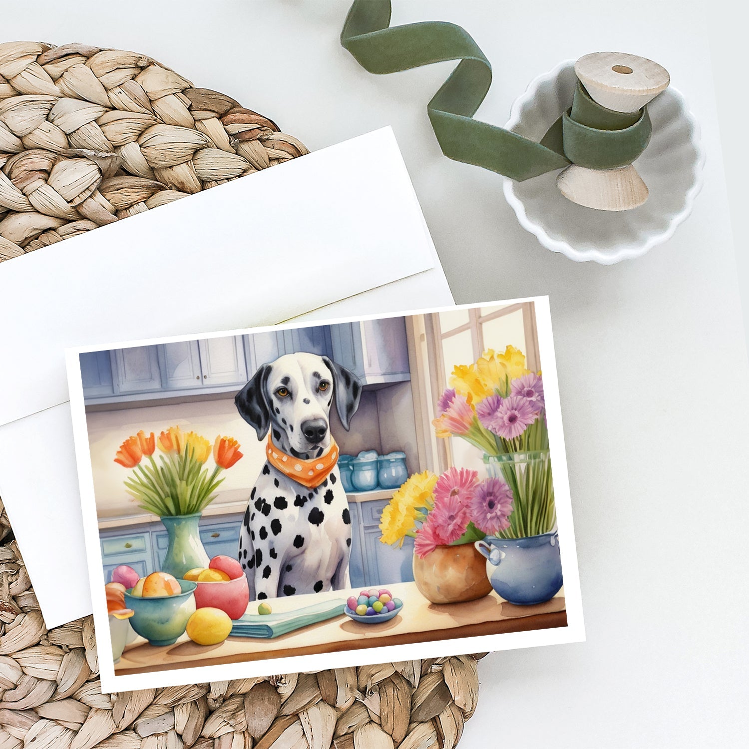 Decorating Easter Dalmatian Greeting Cards Pack of 8 Blank Cards with Envelopes Whimsical A7 Size 5x7