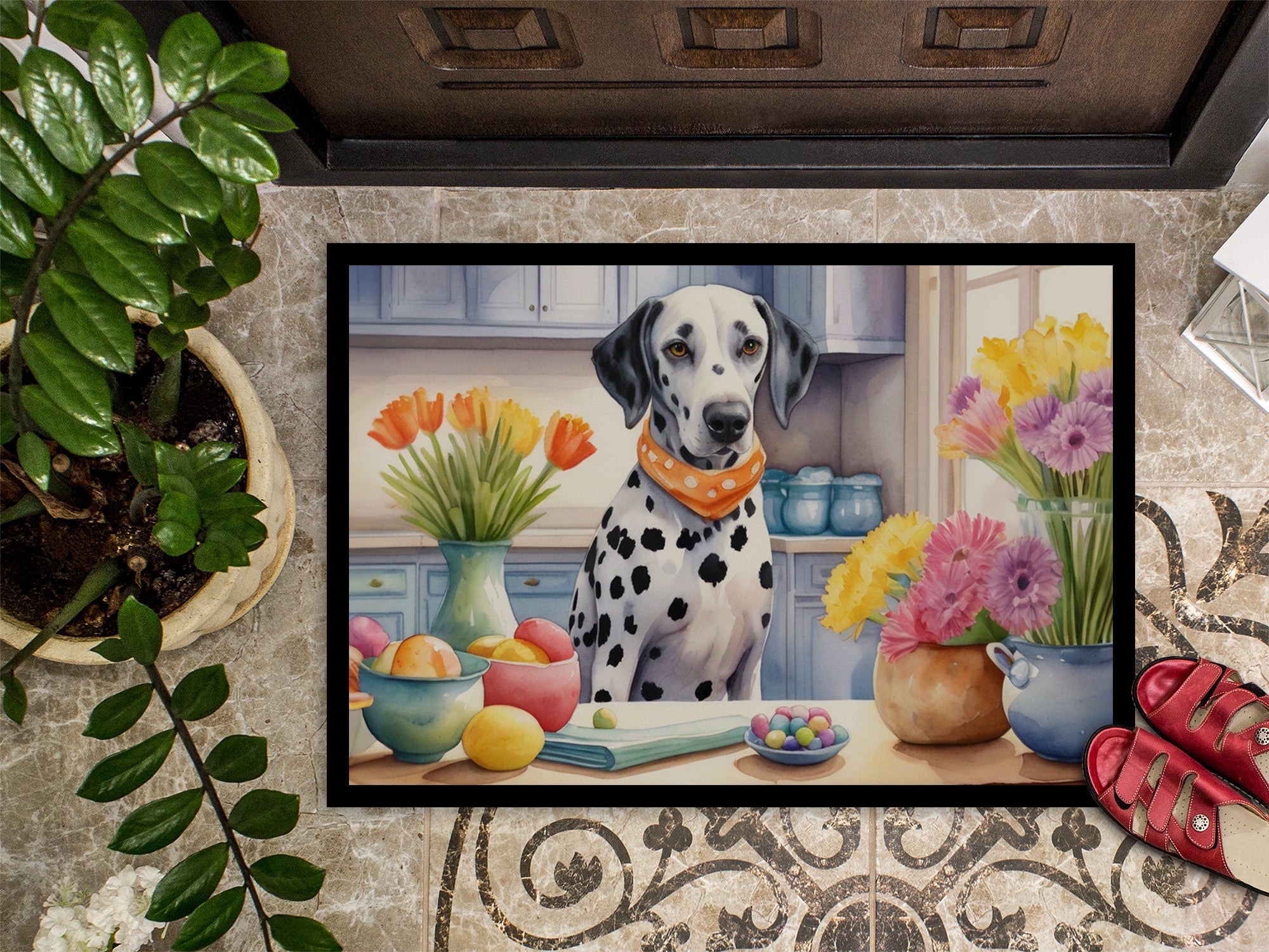Decorating Easter Dalmatian Doormat Indoor Outdoor 18H X 27W Front Door Mat Rugs for Entryway, Non Slip Washable