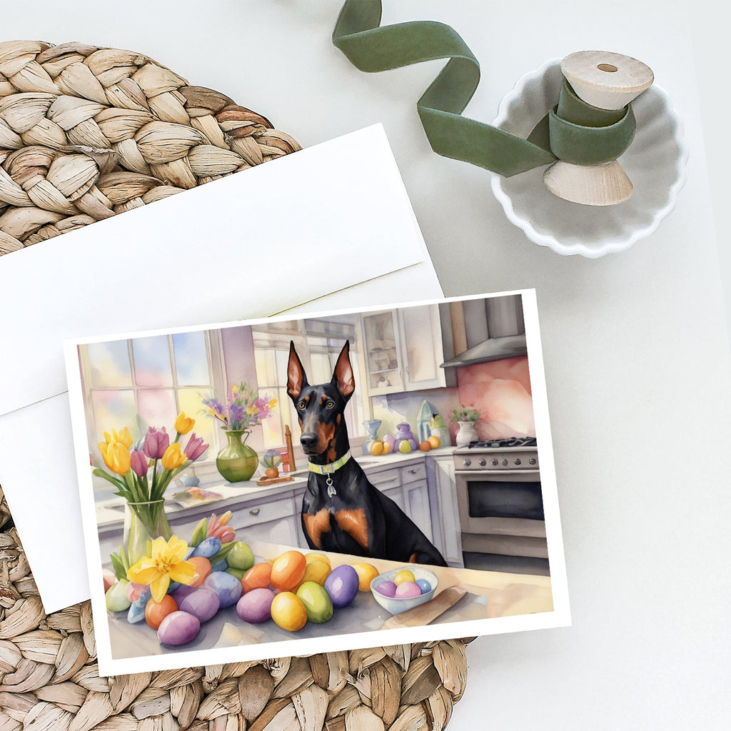 Decorating Easter Doberman Pinscher Greeting Cards Pack of 8 Blank Cards with Envelopes Whimsical A7 Size 5x7