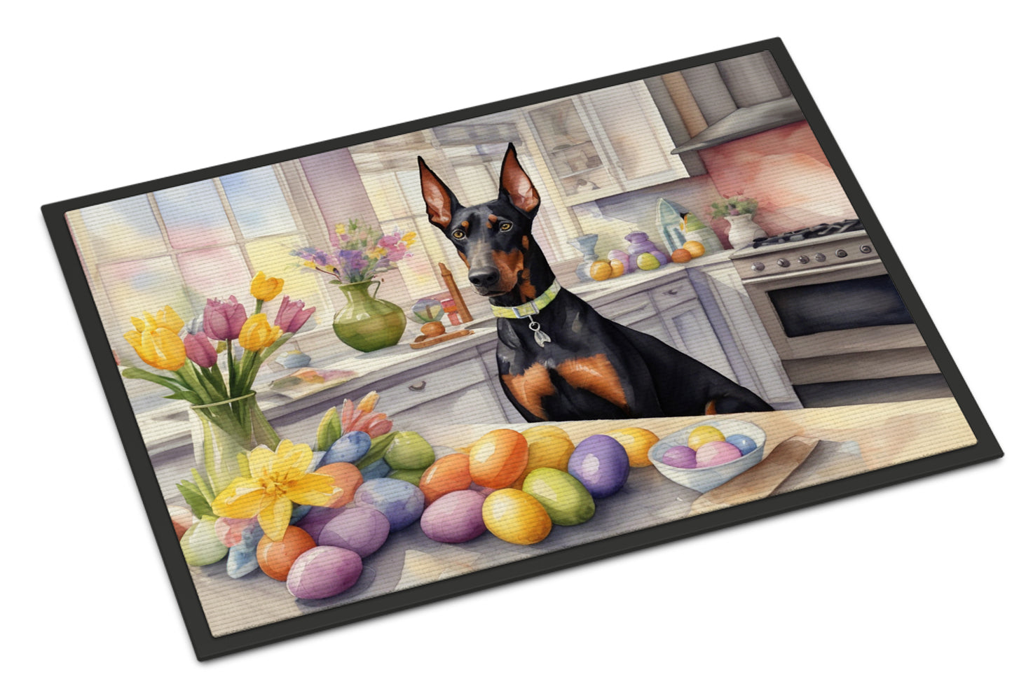Decorating Easter Doberman Pinscher Doormat Indoor Outdoor 24H X 36W Front Door Mat Rugs for Entryway, Non Slip Washable Low Pile,