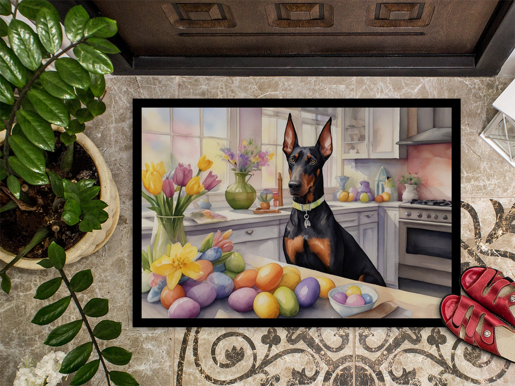 Decorating Easter Doberman Pinscher Doormat Indoor Outdoor 24H X 36W Front Door Mat Rugs for Entryway, Non Slip Washable Low Pile,
