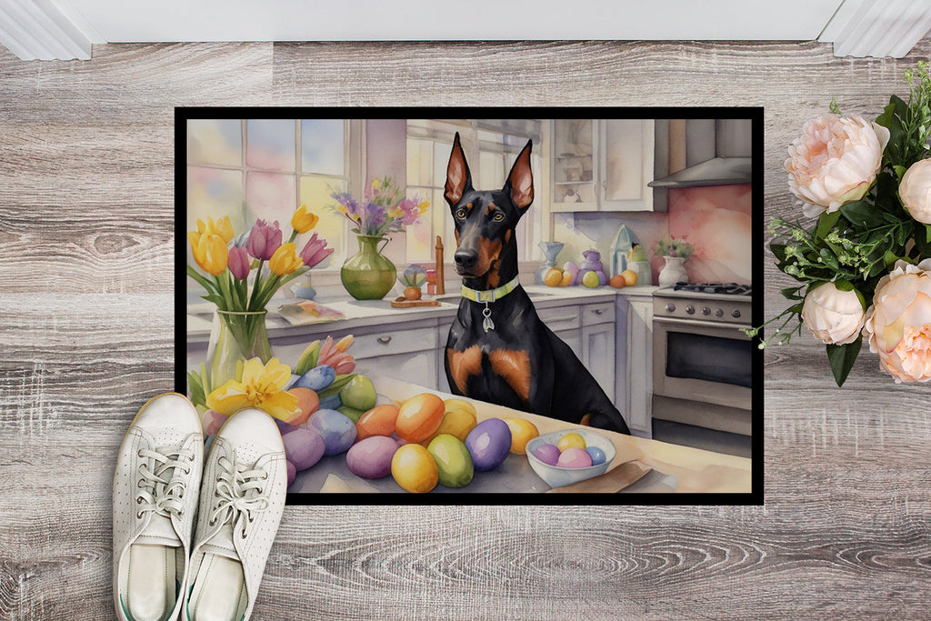 Decorating Easter Doberman Pinscher Doormat Indoor Outdoor 18H X 27W Front Door Mat Rugs for Entryway, Non Slip Washable