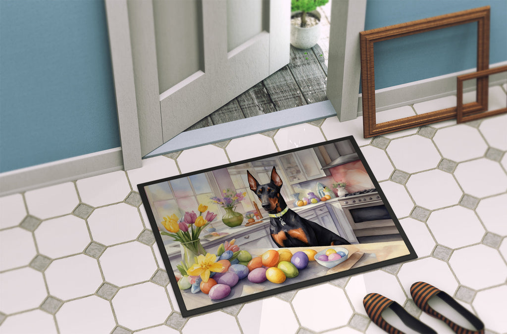 Decorating Easter Doberman Pinscher Doormat Indoor Outdoor 18H X 27W Front Door Mat Rugs for Entryway, Non Slip Washable