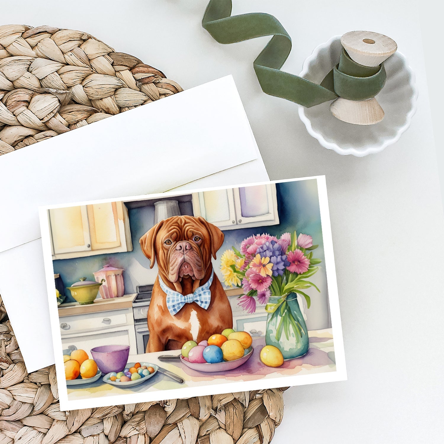 Decorating Easter Dogue de Bordeaux Greeting Cards Pack of 8 Blank Cards with Envelopes Whimsical A7 Size 5x7