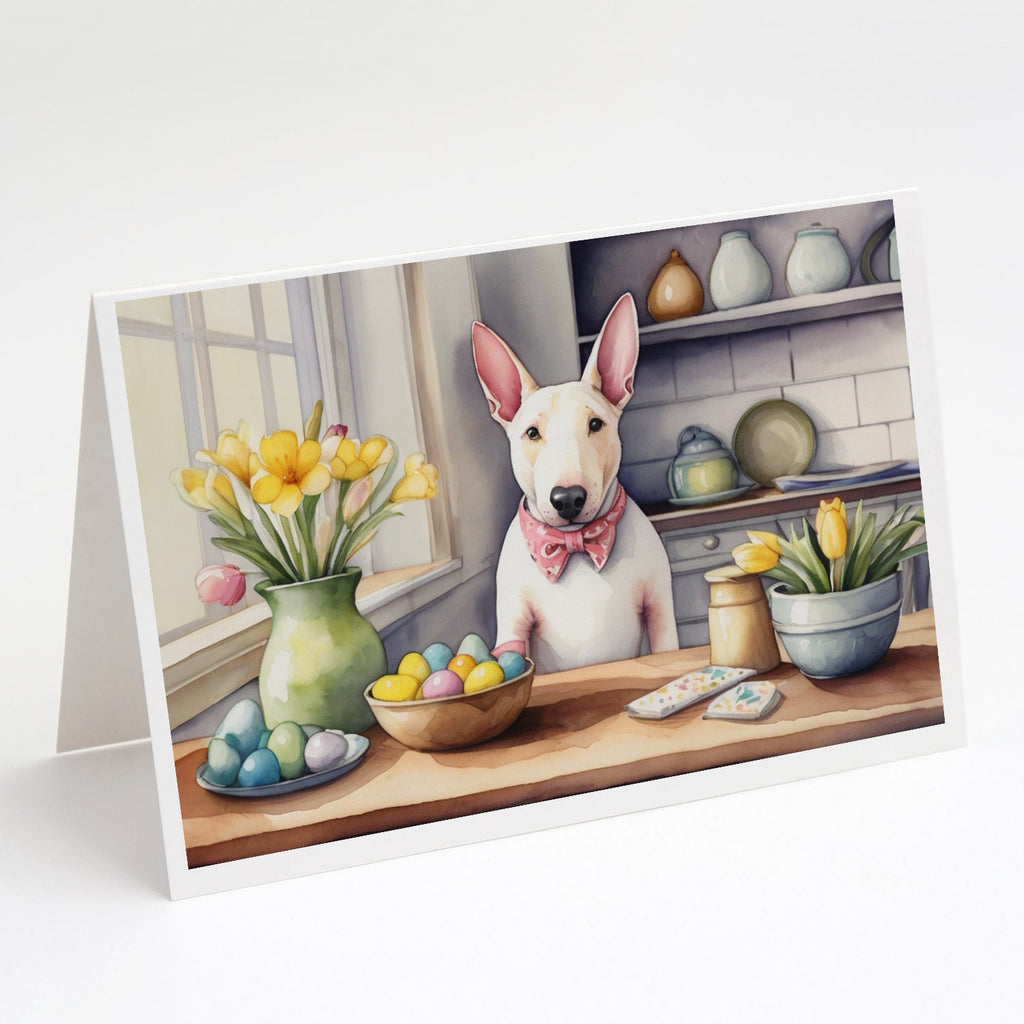 Decorating Easter English Bull Terrier Greeting Cards Pack of 8 Blank Cards with Envelopes Whimsical A7 Size 5x7
