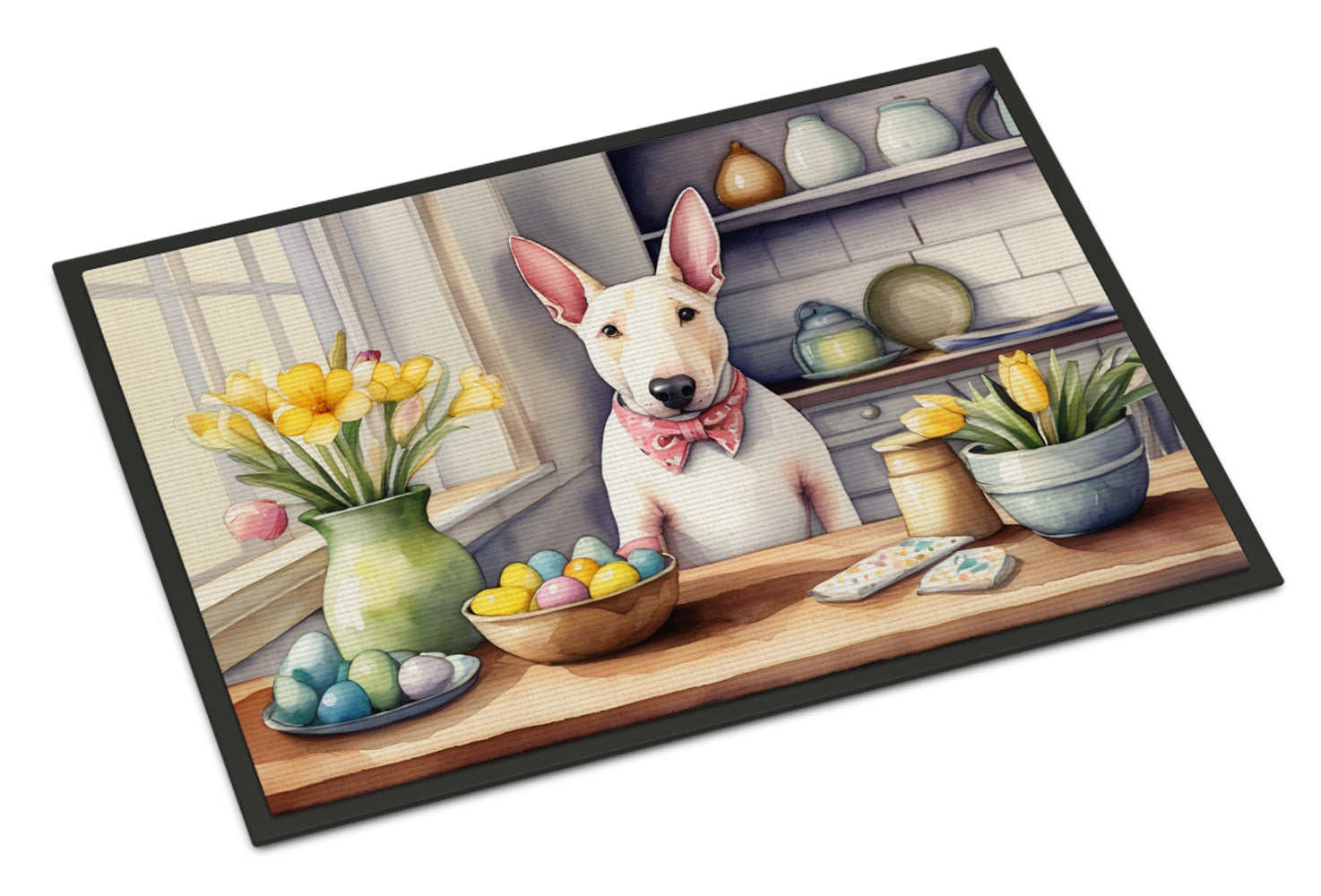 Decorating Easter English Bull Terrier Doormat Indoor Outdoor 18H X 27W Front Door Mat Rugs for Entryway, Non Slip Washable