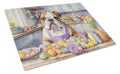 Decorating Easter English Bulldog Cutting Board Tempered Glass Kitchen Cutting Surface, Heat Resistant Chopping, Non-Slip Feet, Food Prep & Serving