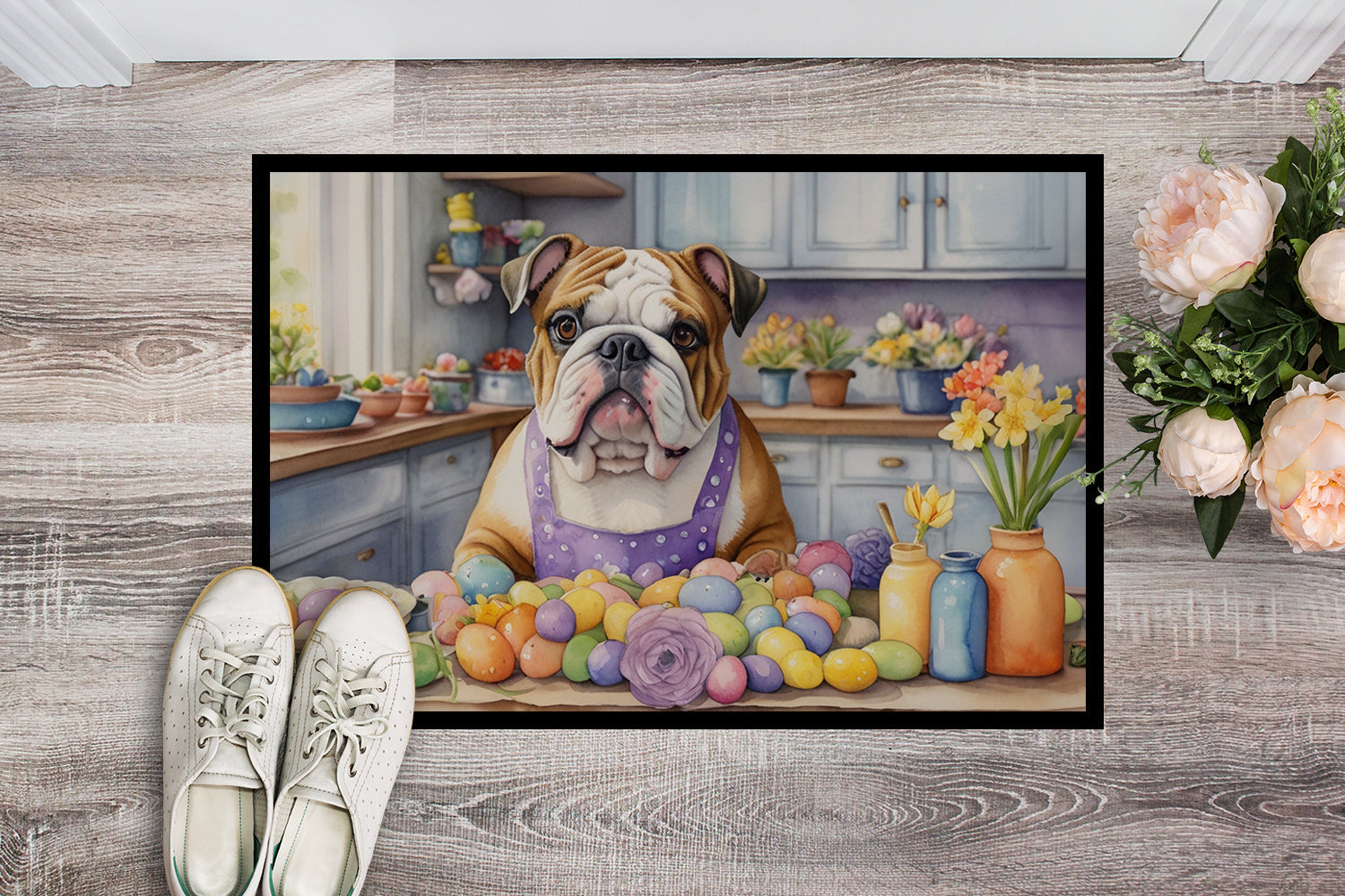 Decorating Easter English Bulldog Doormat Indoor Outdoor 18H X 27W Front Door Mat Rugs for Entryway, Non Slip Washable