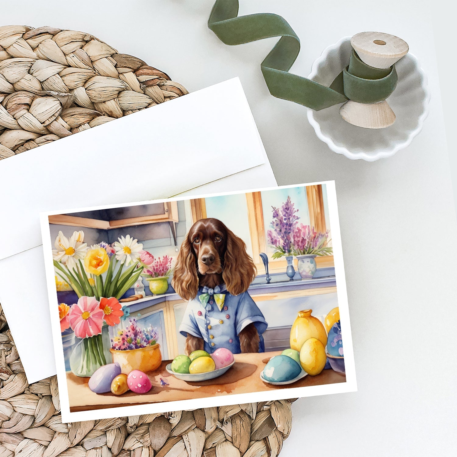 Decorating Easter English Cocker Spaniel Greeting Cards Pack of 8 Blank Cards with Envelopes Whimsical A7 Size 5x7