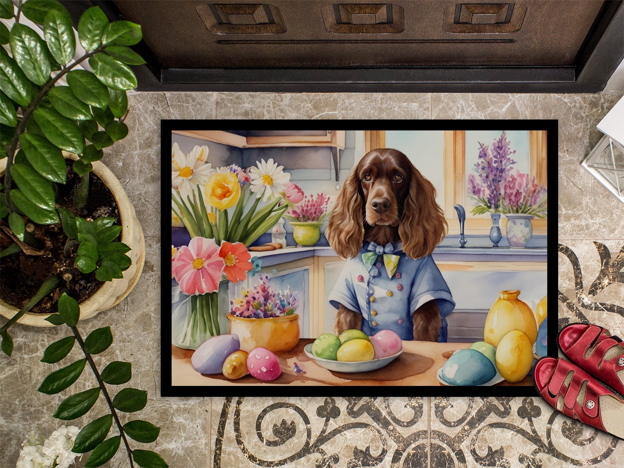 Decorating Easter English Cocker Spaniel Doormat Indoor Outdoor 24H X 36W Front Door Mat Rugs for Entryway, Non Slip Washable Low Pile,