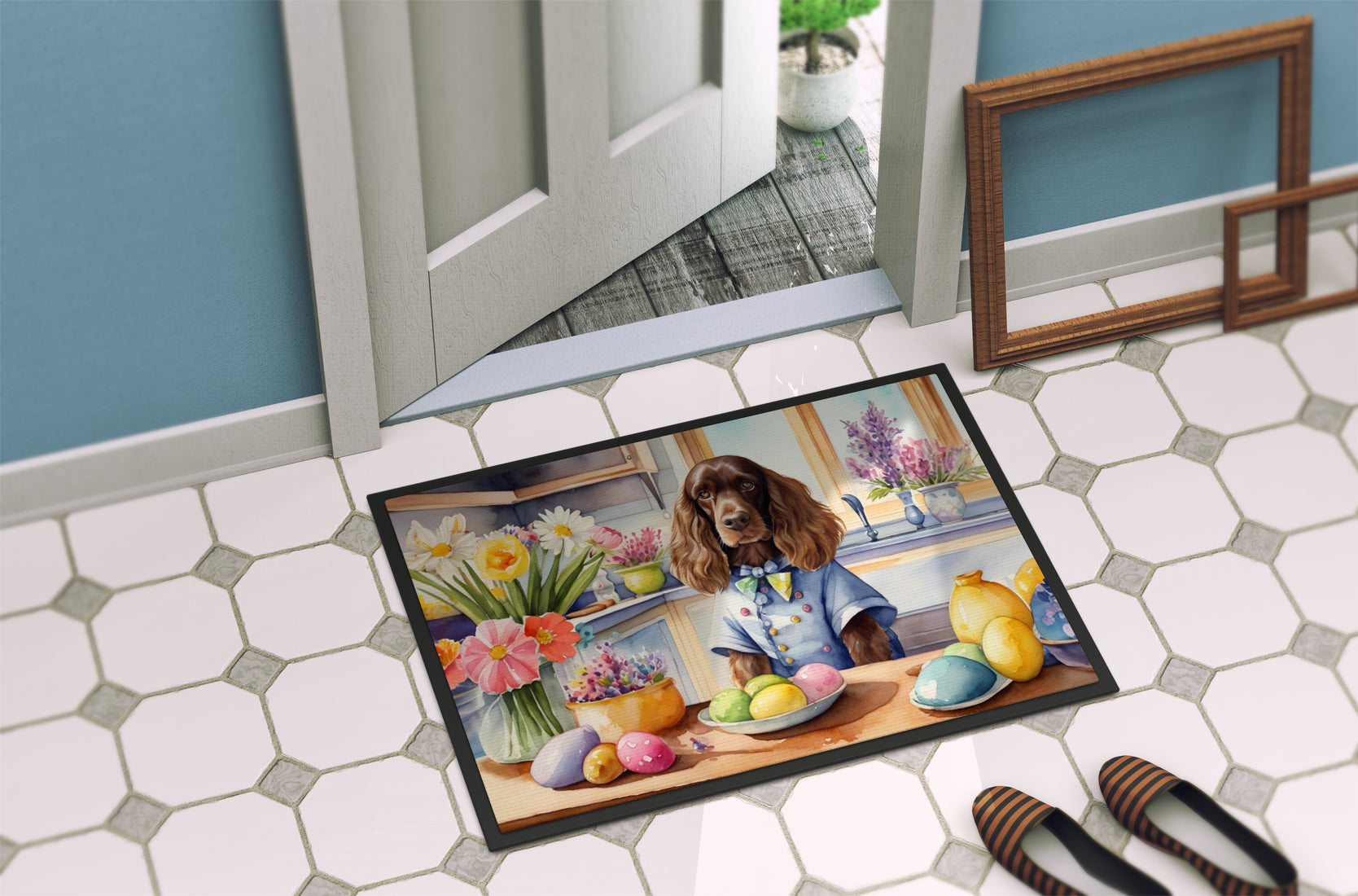 Decorating Easter English Cocker Spaniel Doormat Indoor Outdoor 18H X 27W Front Door Mat Rugs for Entryway, Non Slip Washable