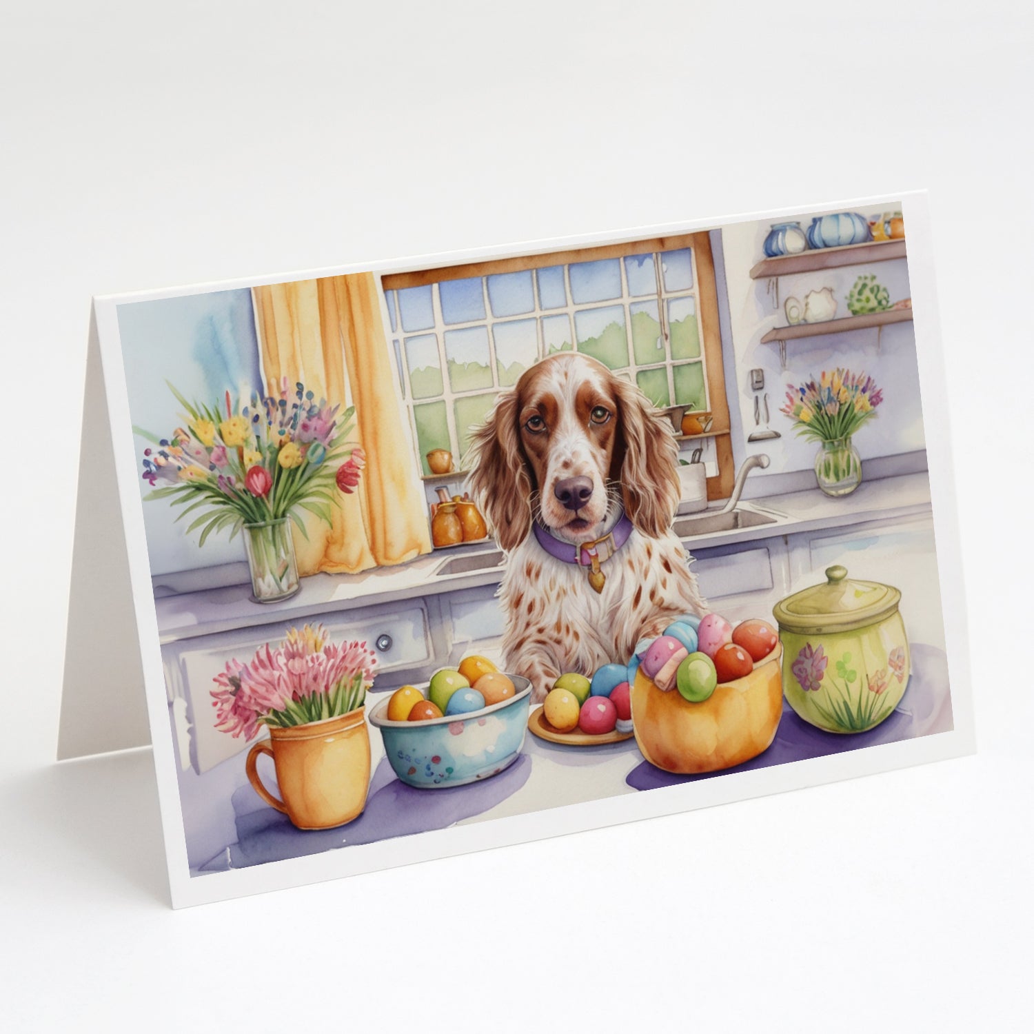 Decorating Easter English Setter Greeting Cards Pack of 8 Blank Cards with Envelopes Whimsical A7 Size 5x7