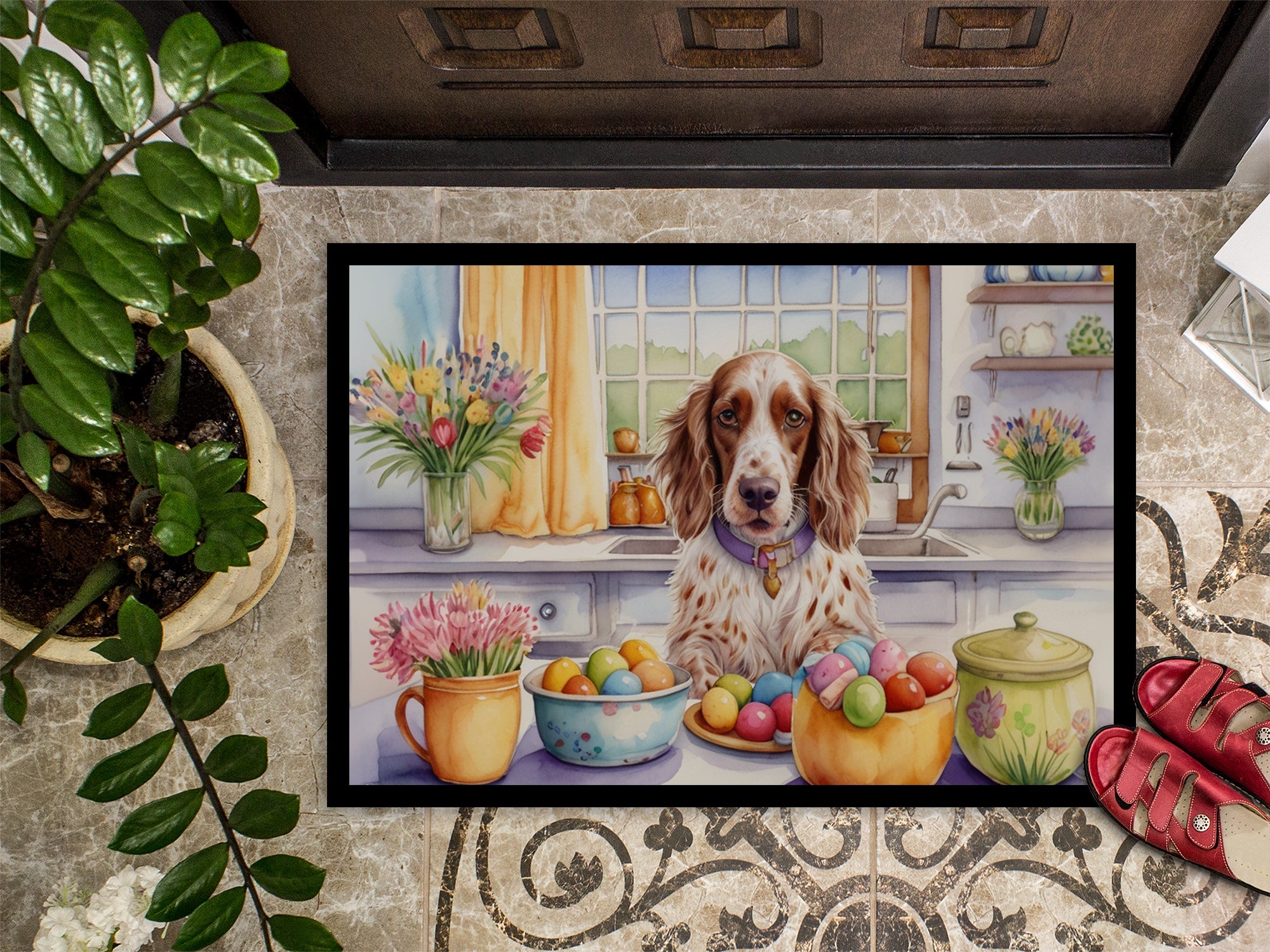 Decorating Easter English Setter Doormat Indoor Outdoor 18H X 27W Front Door Mat Rugs for Entryway, Non Slip Washable
