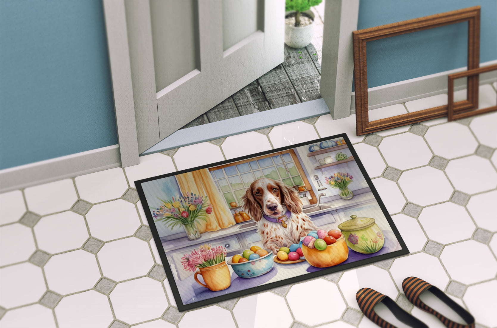 Decorating Easter English Setter Doormat Indoor Outdoor 18H X 27W Front Door Mat Rugs for Entryway, Non Slip Washable
