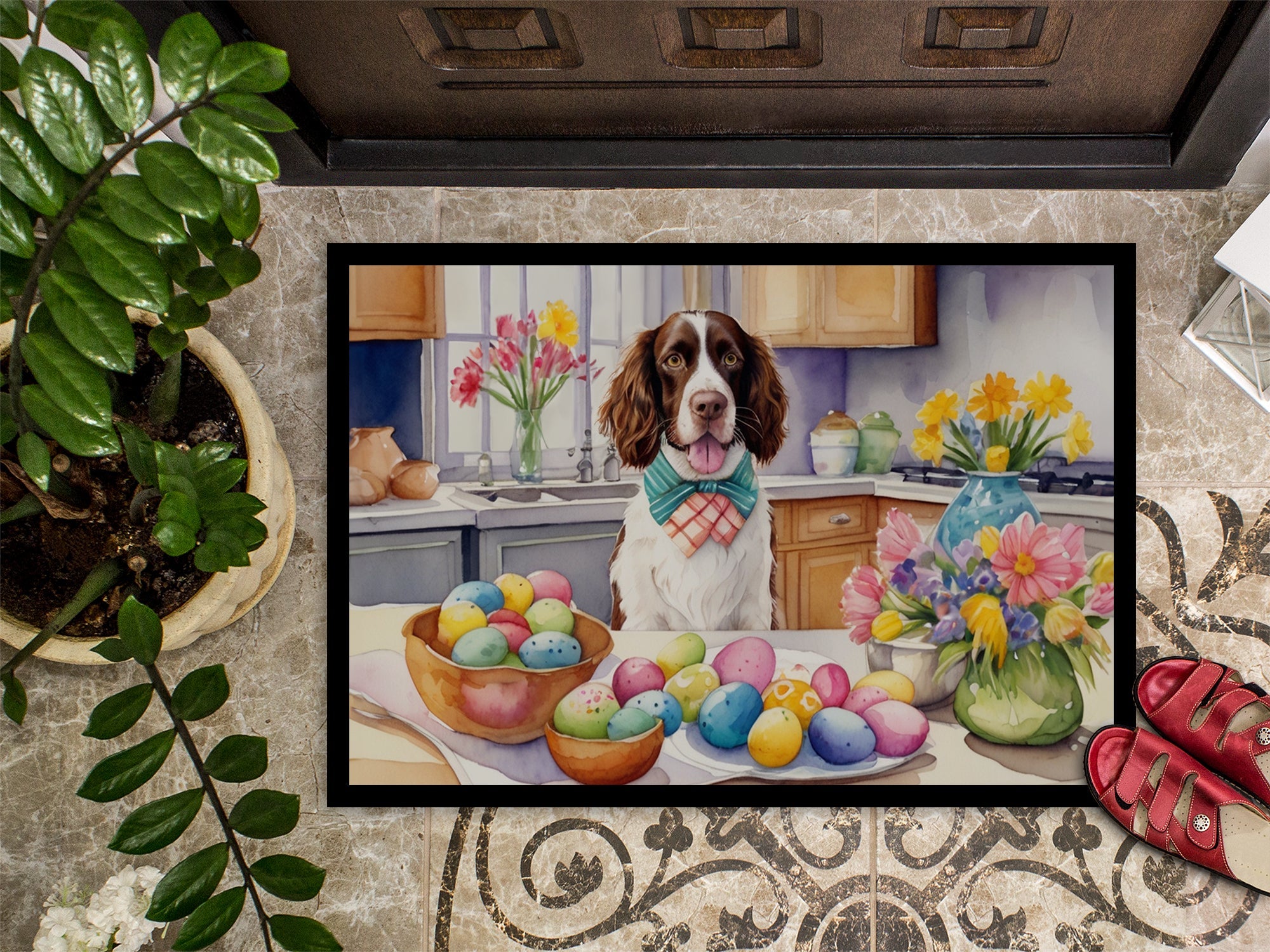 Decorating Easter English Springer Spaniel Doormat Indoor Outdoor 24H X 36W Front Door Mat Rugs for Entryway, Non Slip Washable Low Pile,