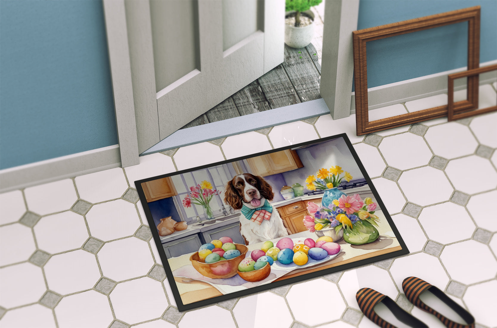 Decorating Easter English Springer Spaniel Doormat Indoor Outdoor 18H X 27W Front Door Mat Rugs for Entryway, Non Slip Washable