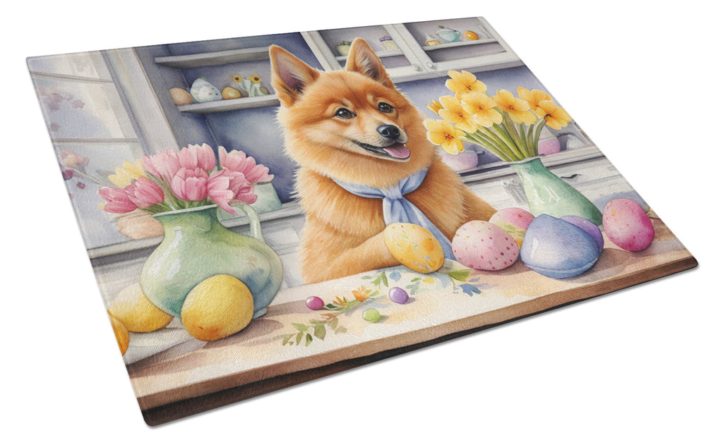 Decorating Easter Finnish Spitz Cutting Board Tempered Glass Kitchen Cutting Surface, Heat Resistant Chopping, Non-Slip Feet, Food Prep & Serving