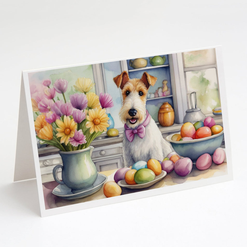 Decorating Easter Fox Terrier Greeting Cards Pack of 8 Blank Cards with Envelopes Whimsical A7 Size 5x7