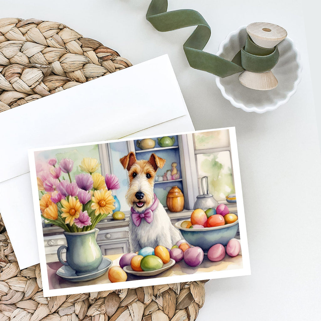 Decorating Easter Fox Terrier Greeting Cards Pack of 8 Blank Cards with Envelopes Whimsical A7 Size 5x7