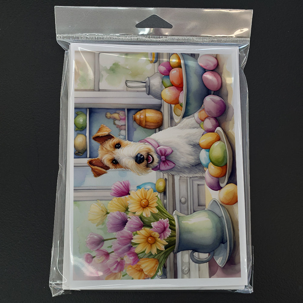 Decorating Easter Fox Terrier Greeting Cards Pack of 8 Blank Cards with Envelopes Whimsical A7 Size 5x7