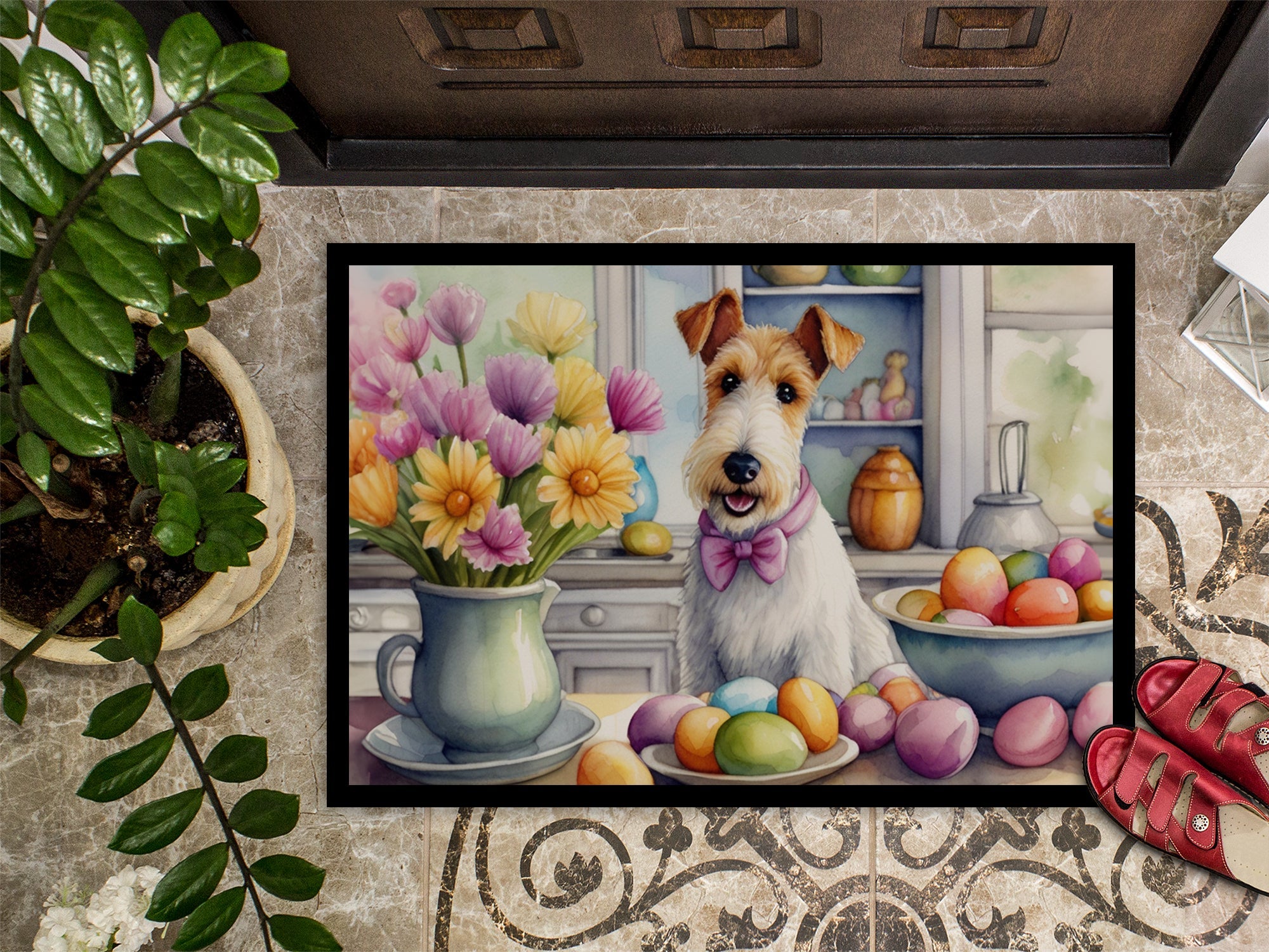 Decorating Easter Fox Terrier Doormat Indoor Outdoor 18H X 27W Front Door Mat Rugs for Entryway, Non Slip Washable