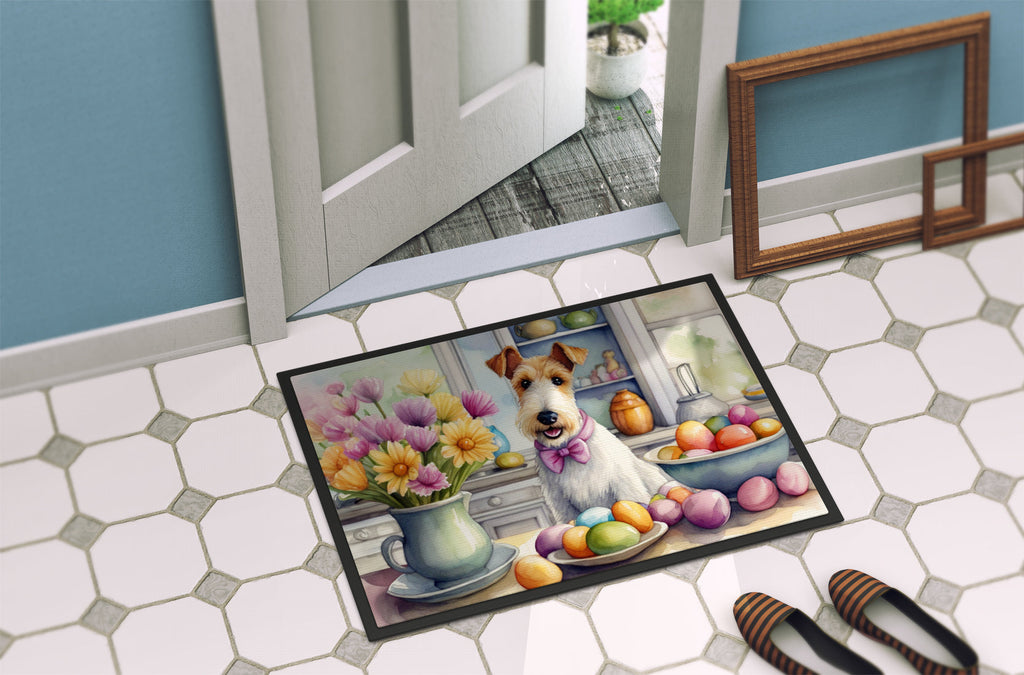 Decorating Easter Fox Terrier Doormat Indoor Outdoor 18H X 27W Front Door Mat Rugs for Entryway, Non Slip Washable