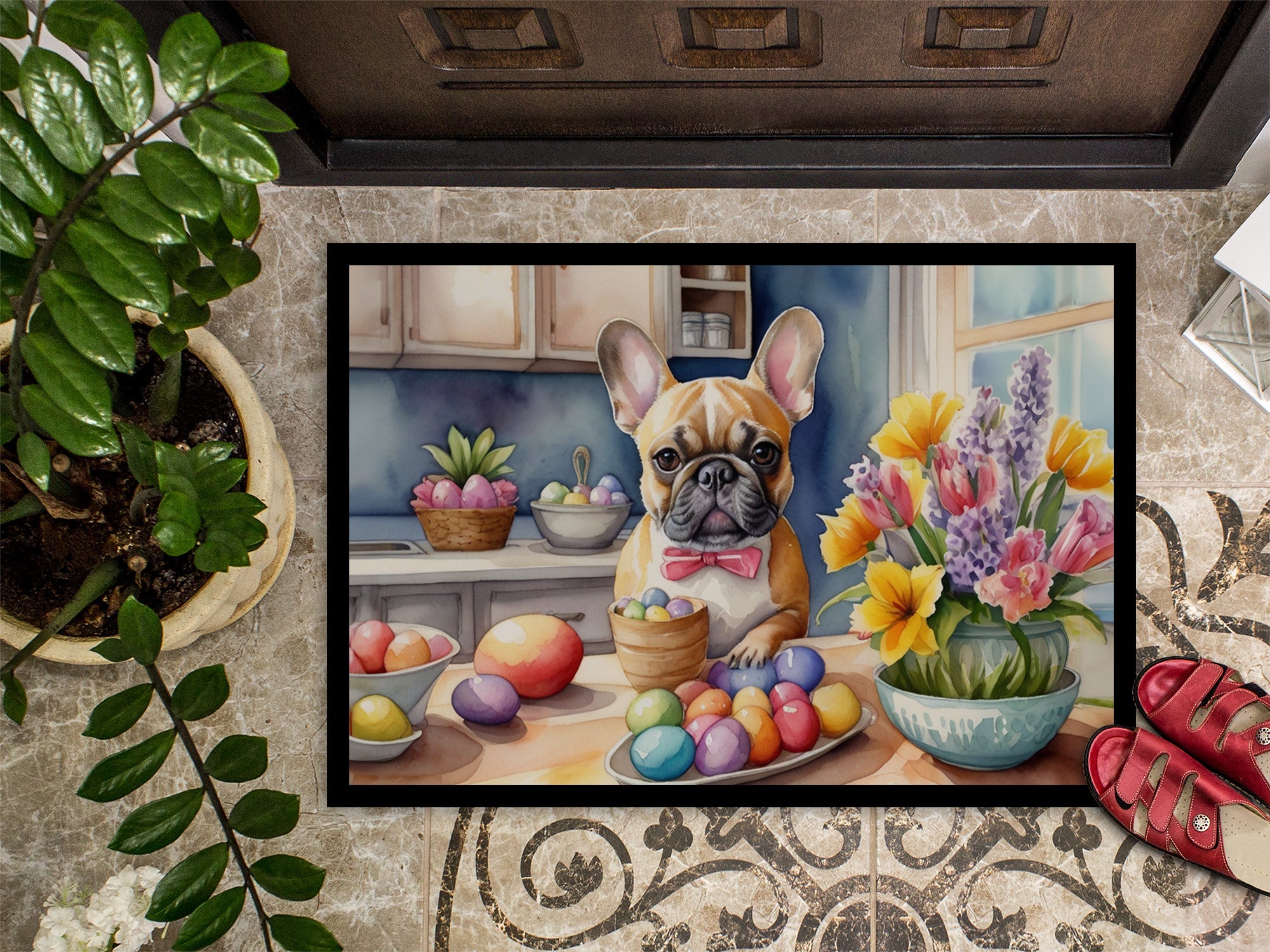 Decorating Easter French Bulldog Doormat Indoor Outdoor 24H X 36W Front Door Mat Rugs for Entryway, Non Slip Washable Low Pile,