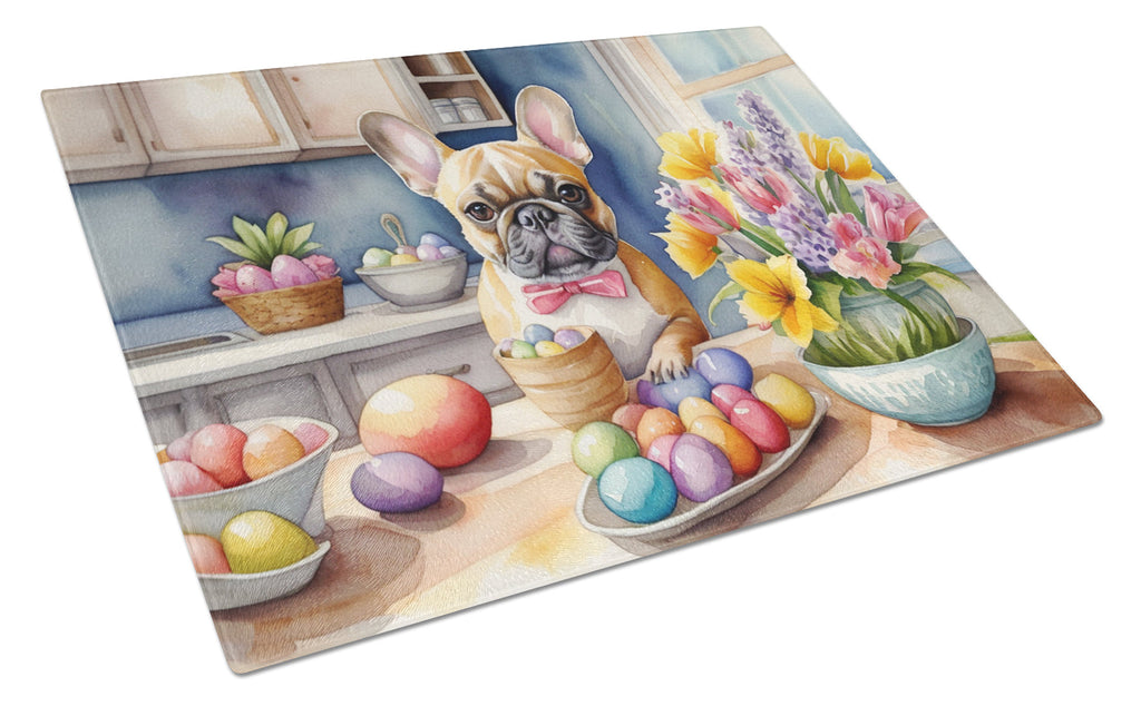 Decorating Easter French Bulldog Cutting Board Tempered Glass Kitchen Cutting Surface, Heat Resistant Chopping, Non-Slip Feet, Food Prep & Serving