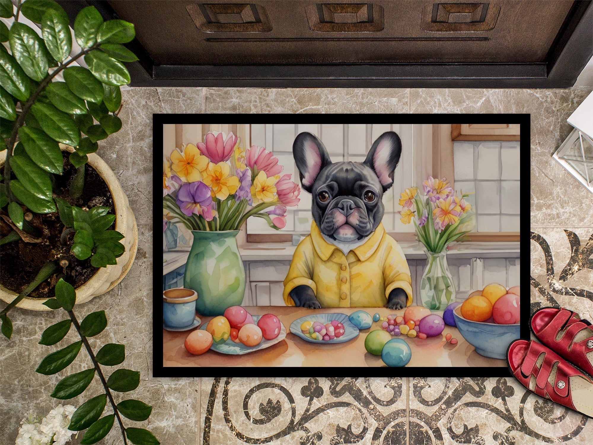 Decorating Easter French Bulldog Doormat Indoor Outdoor 24H X 36W Front Door Mat Rugs for Entryway, Non Slip Washable Low Pile,
